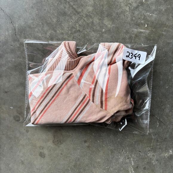 Guess Collection Long Sleeve Blouse Womens M Peach Brown Striped Square Neck Top - Picture 14 of 14